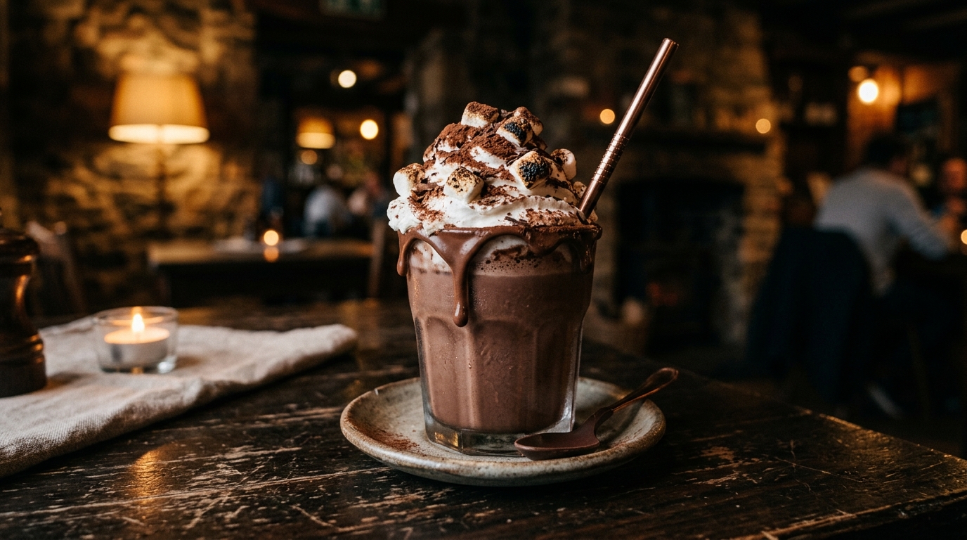 Finished hot cocoa milkshake served
