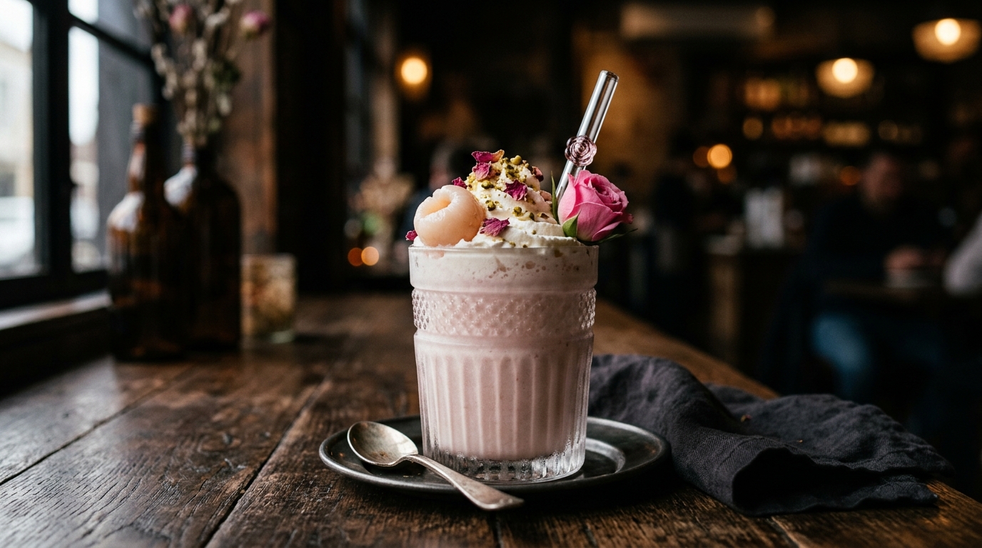Finished lychee rosewater creamy milkshake served