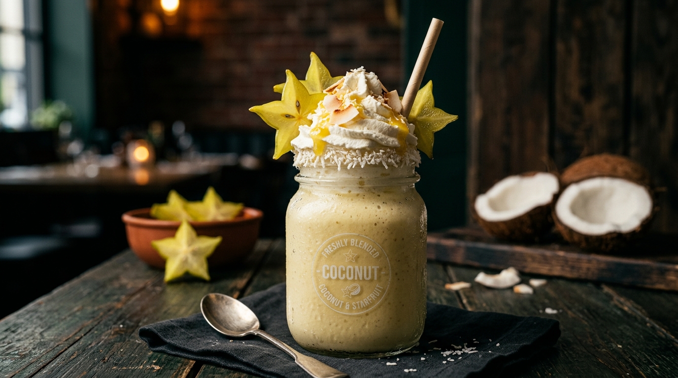 Finished starfruit and coconut creamy milkshake served