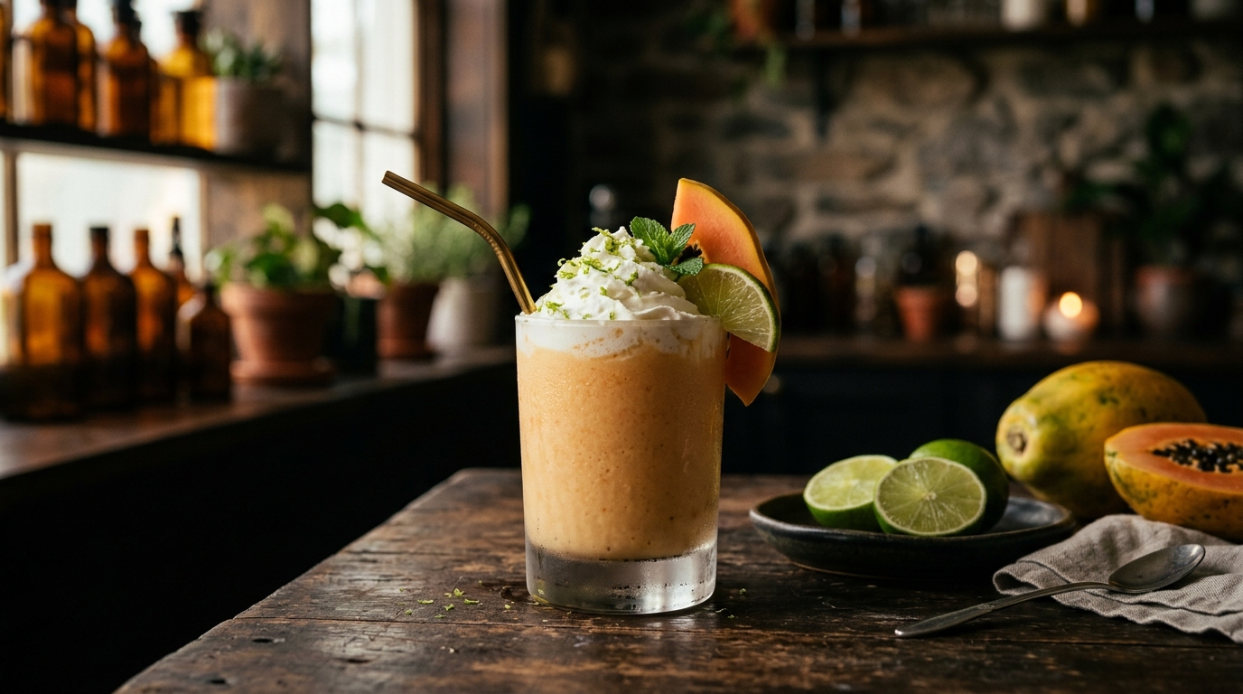 Finished papaya and lime refreshing milkshake served