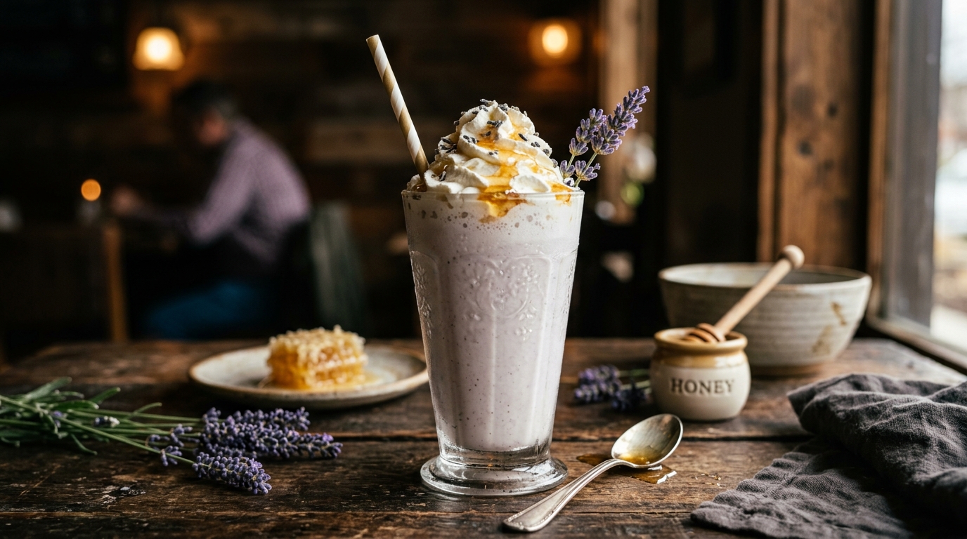 Finished honey lavender vanilla milkshake served