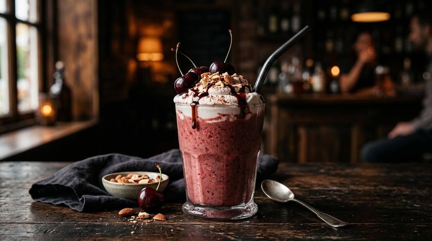 Finished vegan cherry almond milkshake served