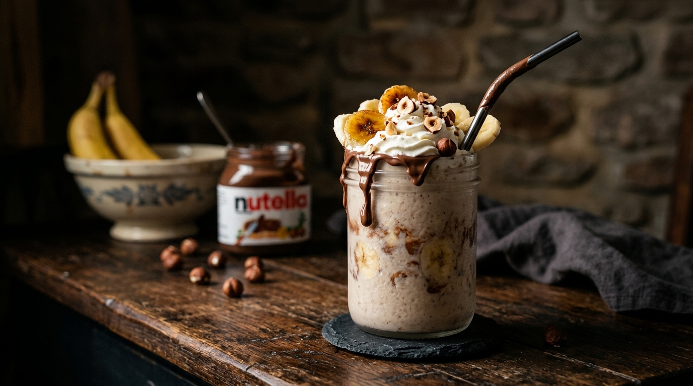 Finished nutella and banana protein milkshake served