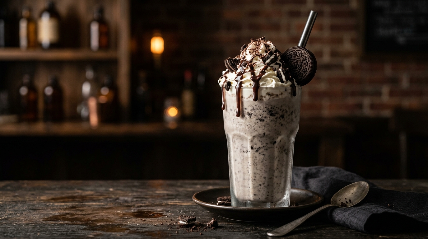 Finished easy oreo milkshake with vanilla ice cream served