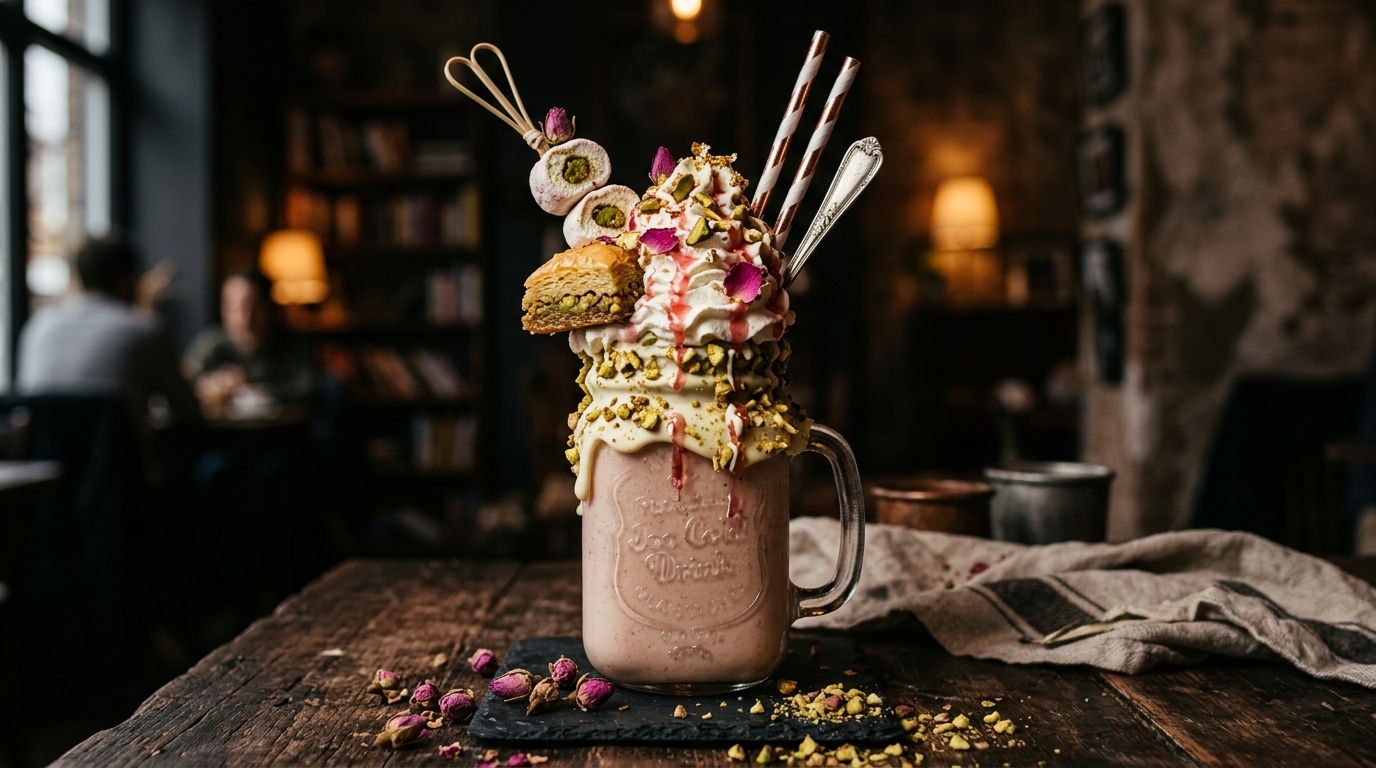 Finished rosewater pistachio freakshake served