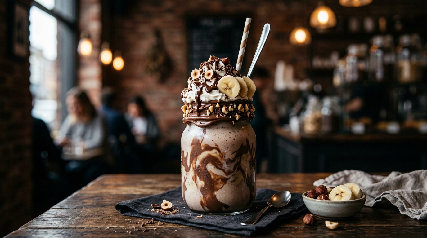 Finished decadent nutella and banana milkshake served