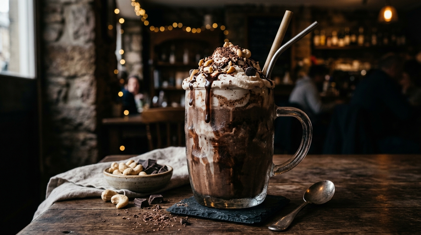 Finished mocha cashew milkshake served