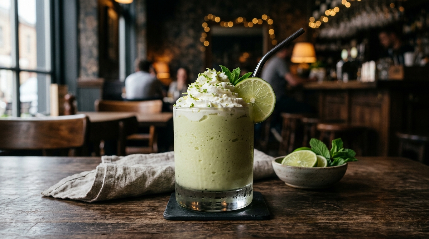 Finished creamy avocado and lime milkshake served