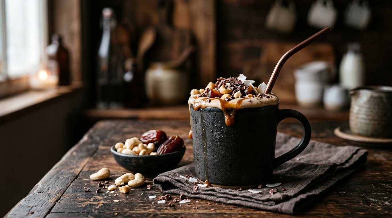 Finished protein-packed cashew and date milkshake served