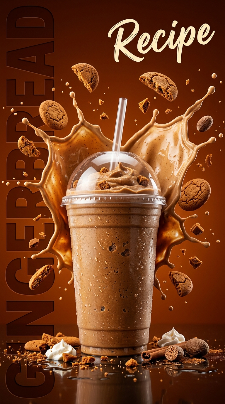 Creamy gingerbread milkshake topped with whipped cream and a gingersnap