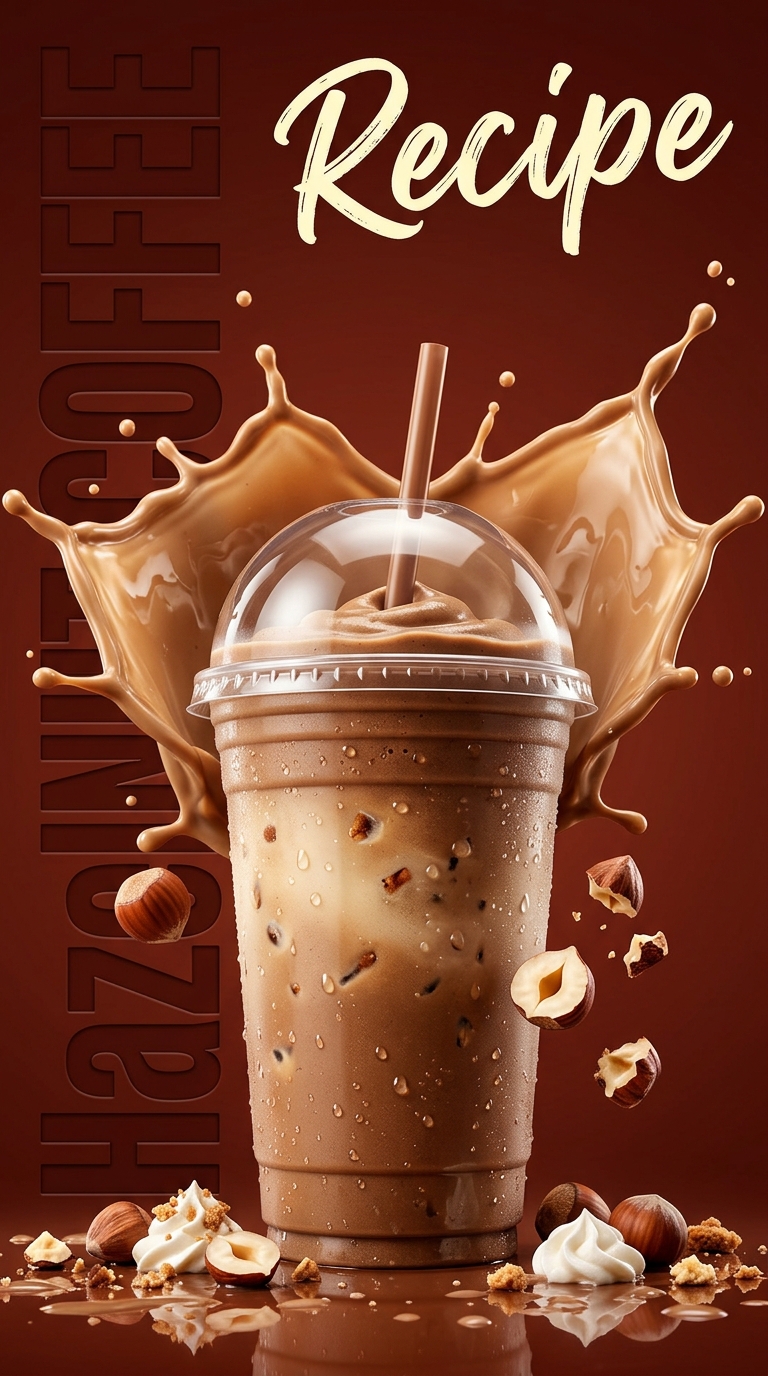 Creamy hazelnut coffee milkshake topped with whipped cream and chopped hazelnuts