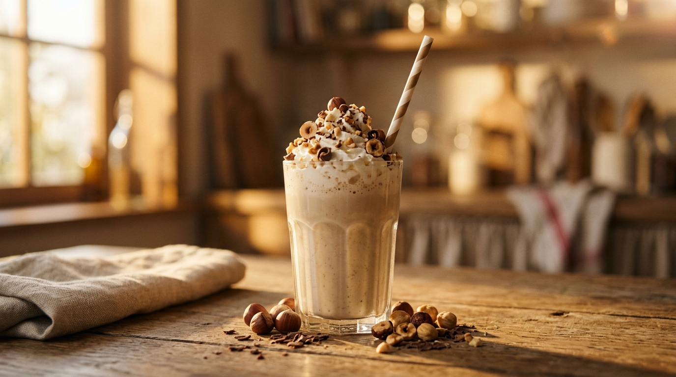 Finished hazelnut milkshake ready to enjoy