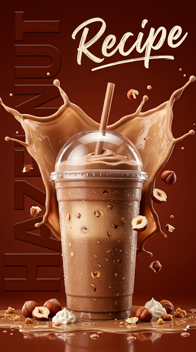 Creamy hazelnut milkshake topped with whipped cream and chopped hazelnuts