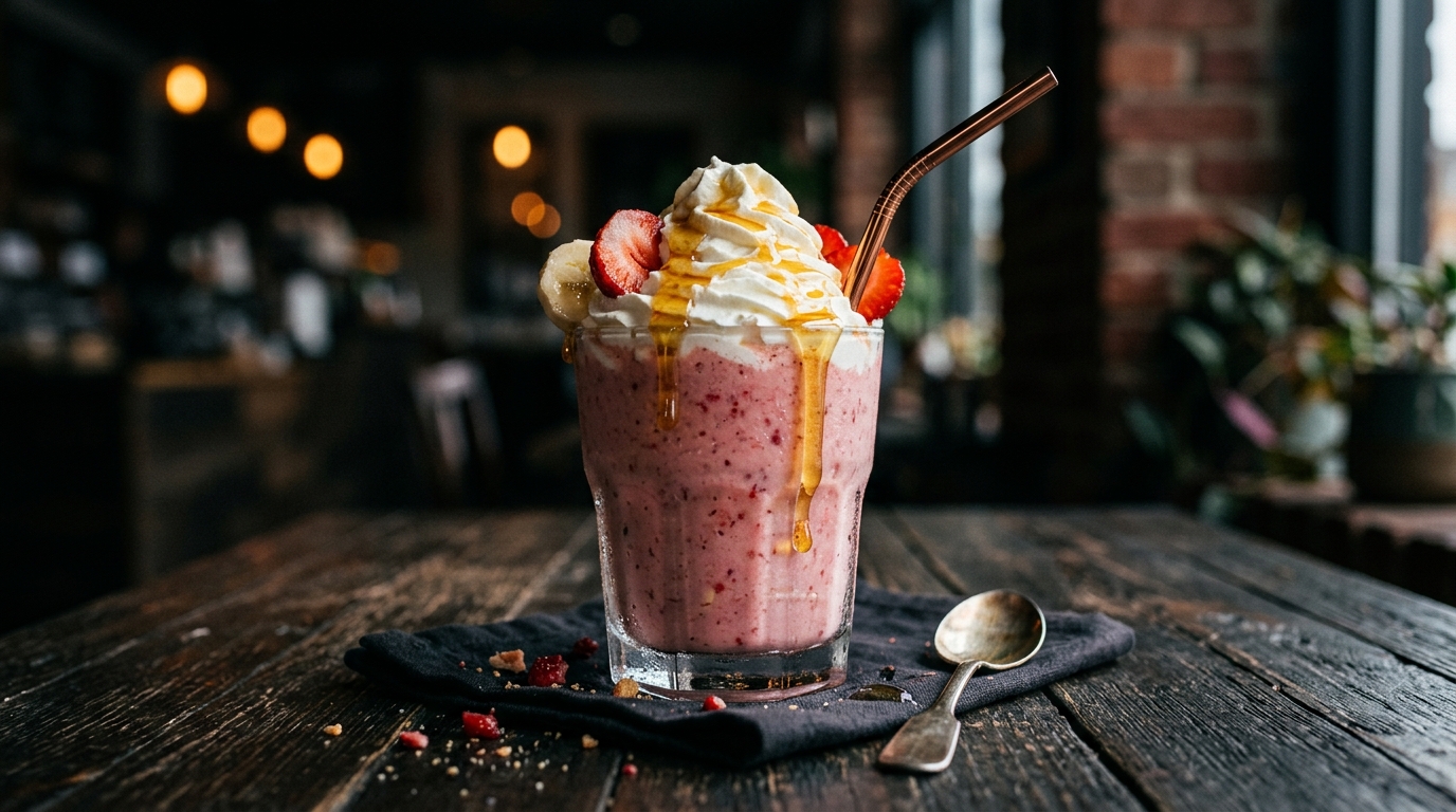 Strawberry Banana Milkshake with Honey Drizzle - main hero image