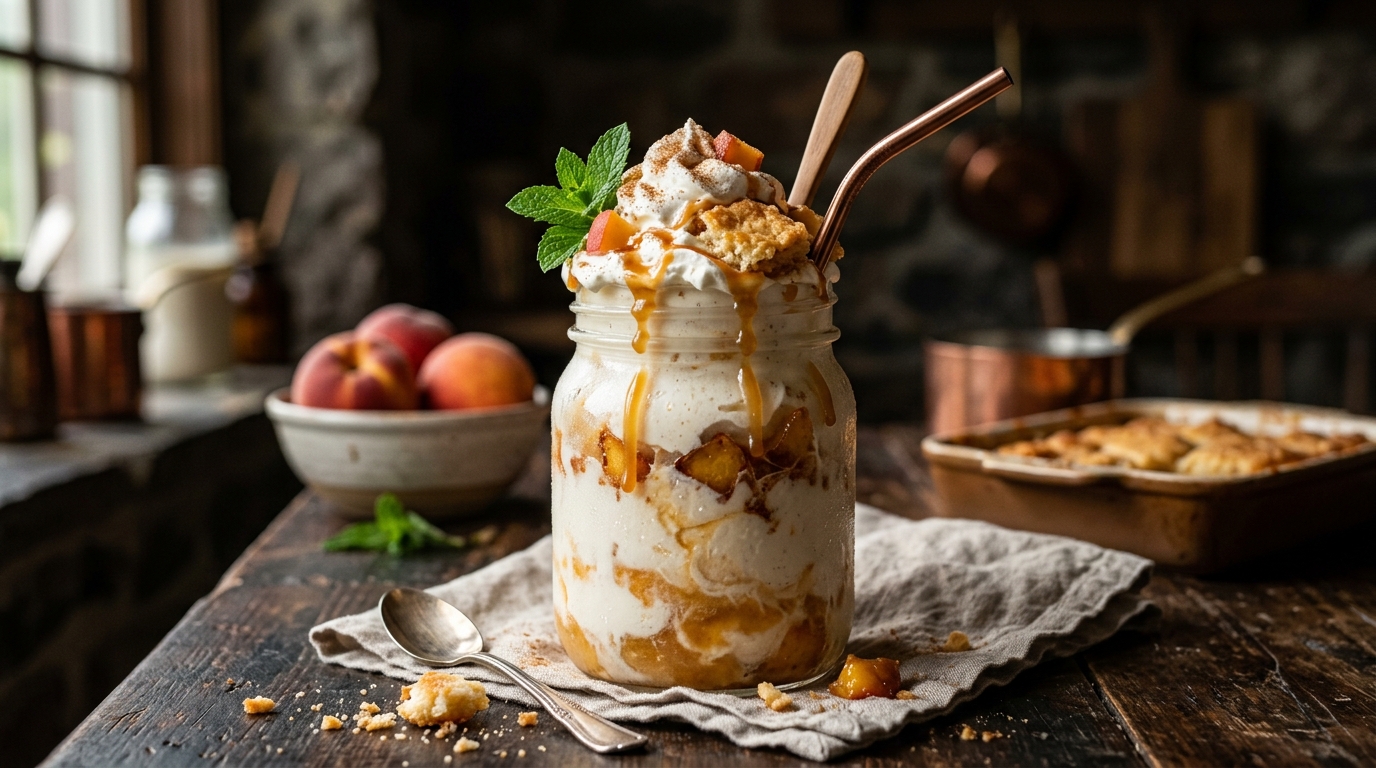 Peach Cobbler Vanilla Milkshake - main hero image