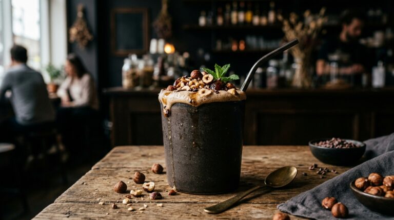 High-Protein Hazelnut Date Milkshake