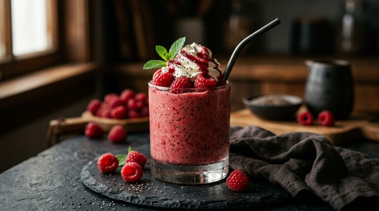 Raspberry and Chia Seed Protein Milkshake