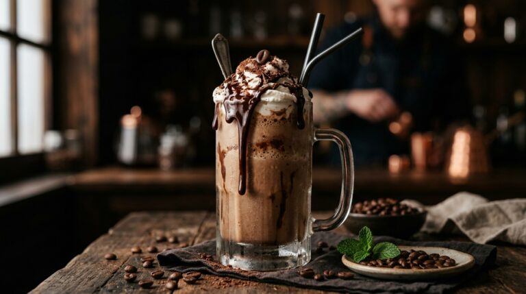 Rich Mocha Coffee Milkshake with Chocolate Sauce