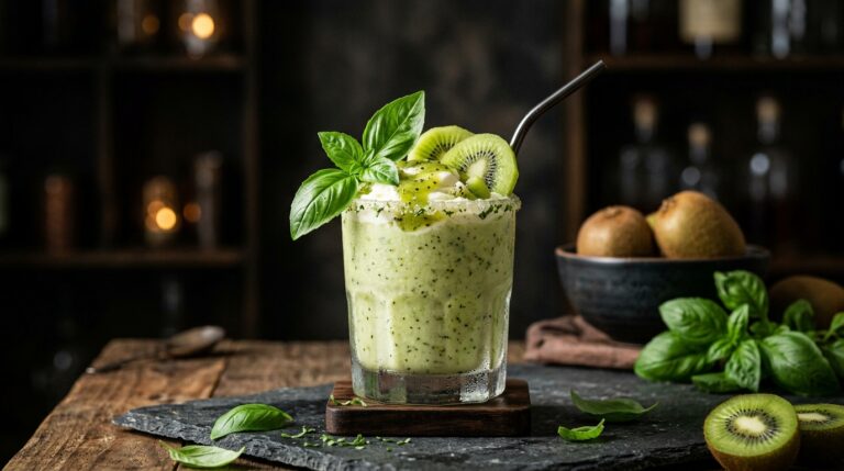 Refreshing Kiwi Basil Milkshake