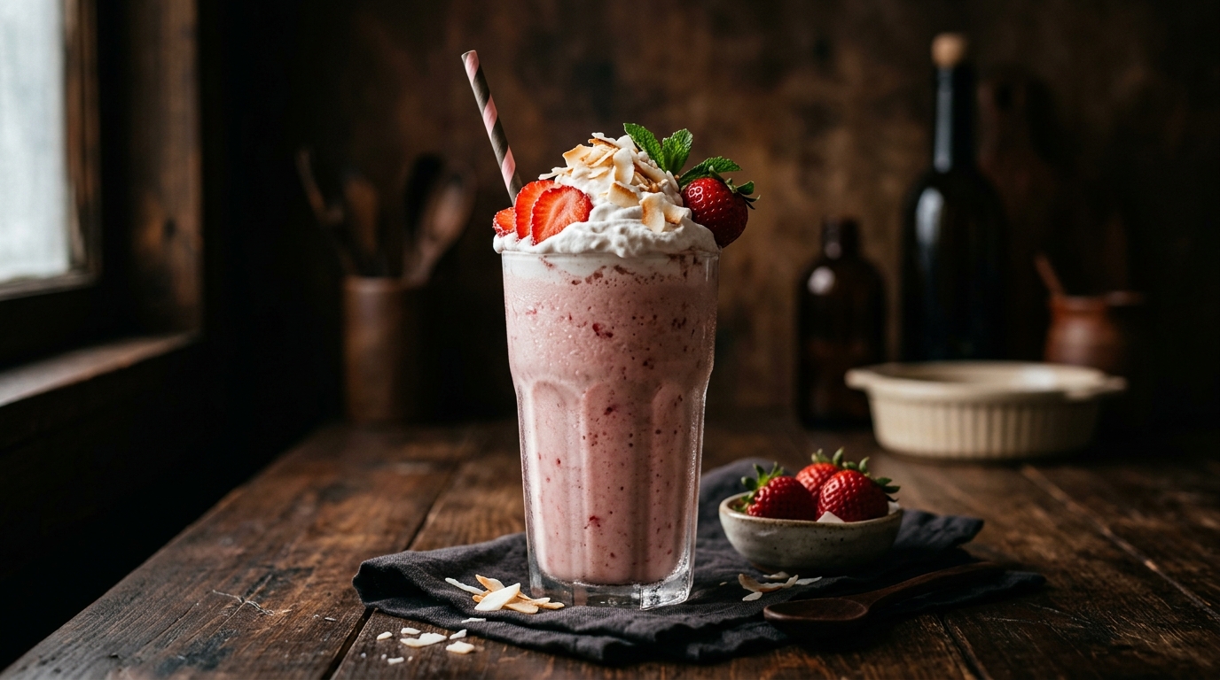 Vegan Strawberry Coconut Milkshake - main hero image