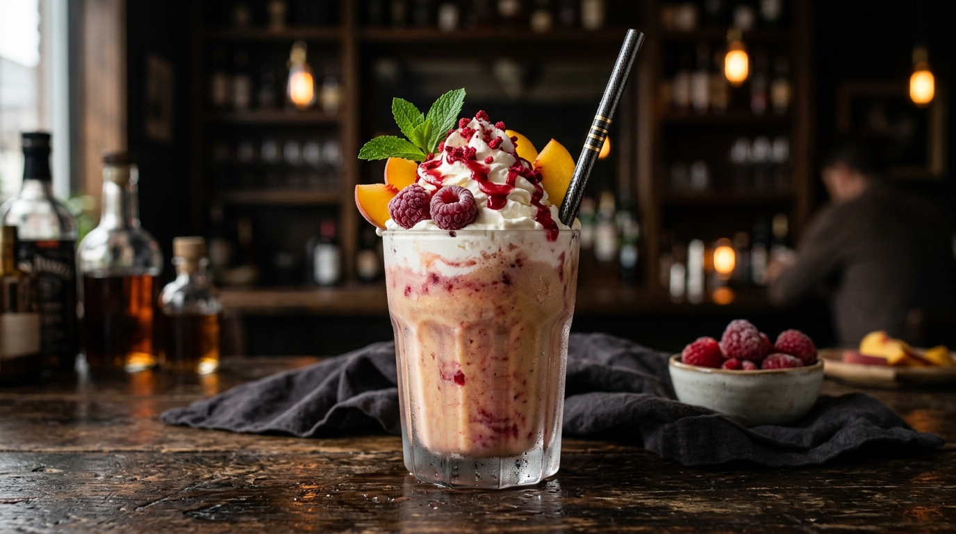 Creamy Peach Raspberry Milkshake - main hero image