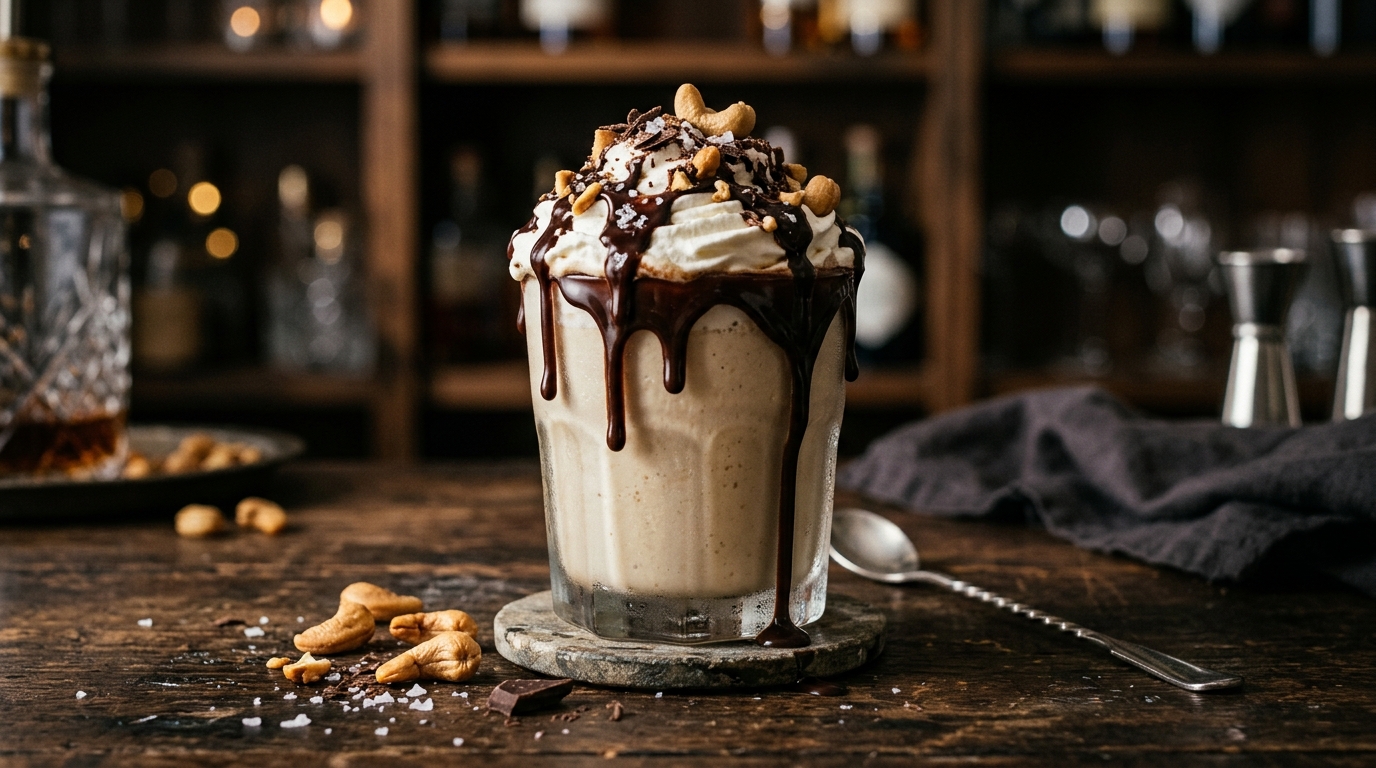 Salted Cashew Butter Milkshake with Dark Chocolate Drizzle - main hero image