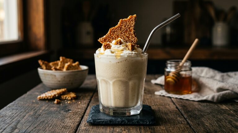 Tahini and Honey Milkshake with Sesame Brittle