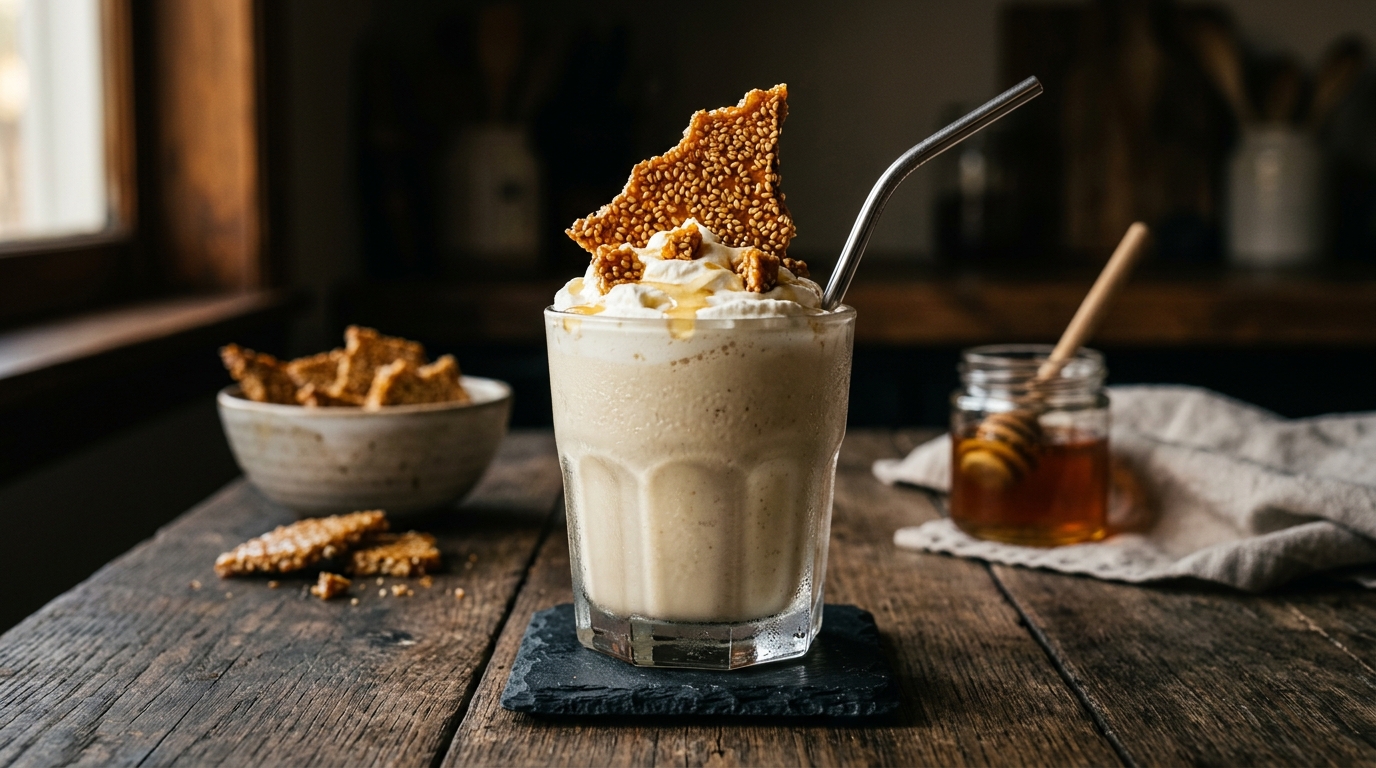 Tahini and Honey Milkshake with Sesame Brittle - main hero image