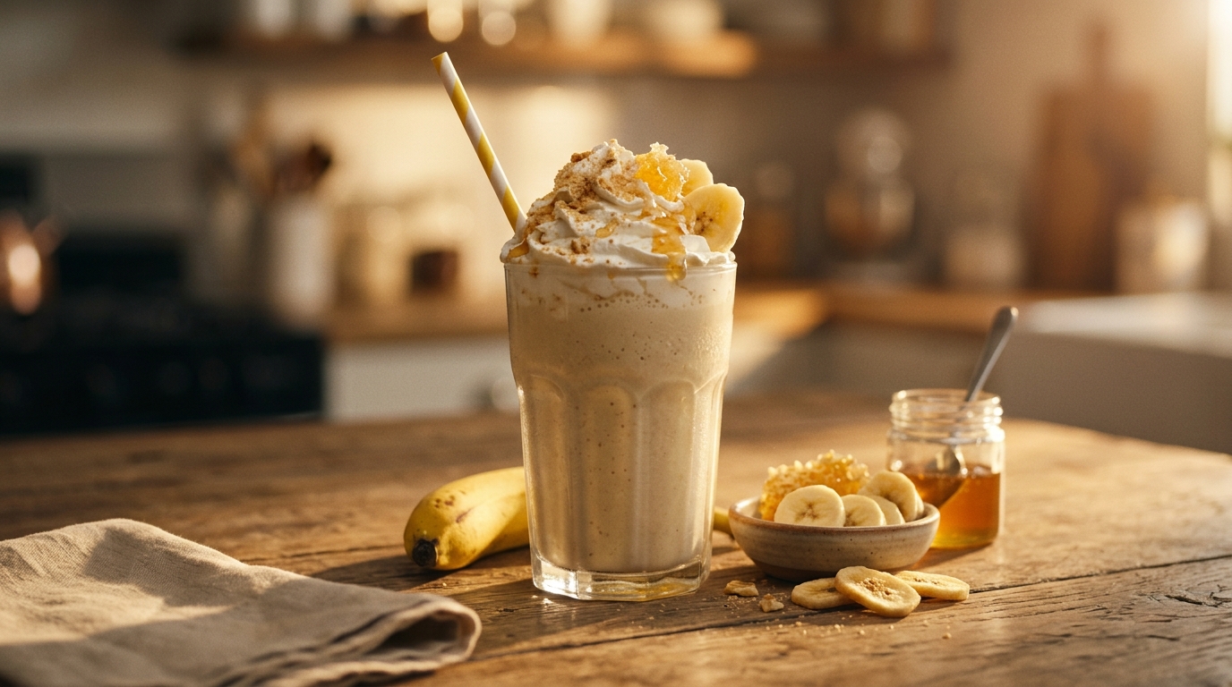 Finished honey banana milkshake ready to enjoy