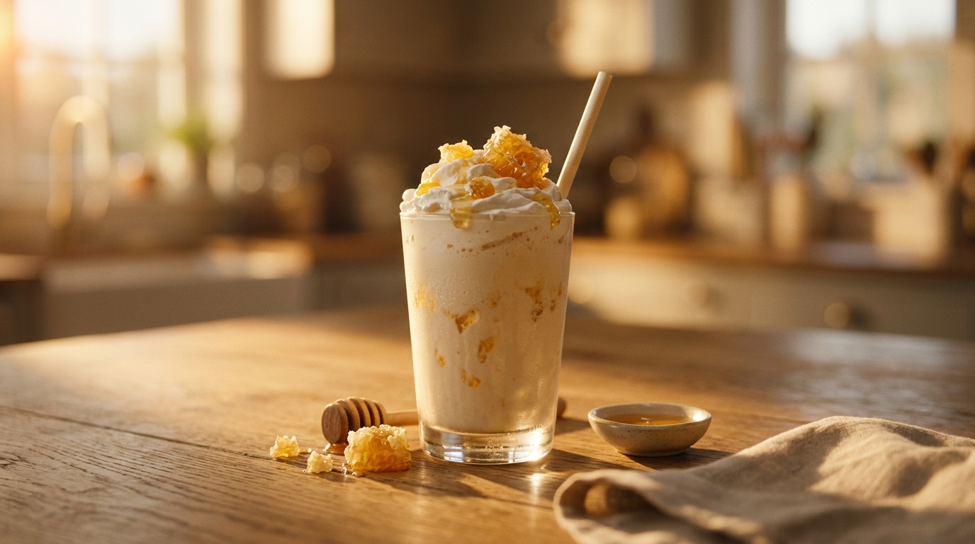 Finished honey milkshake ready to enjoy