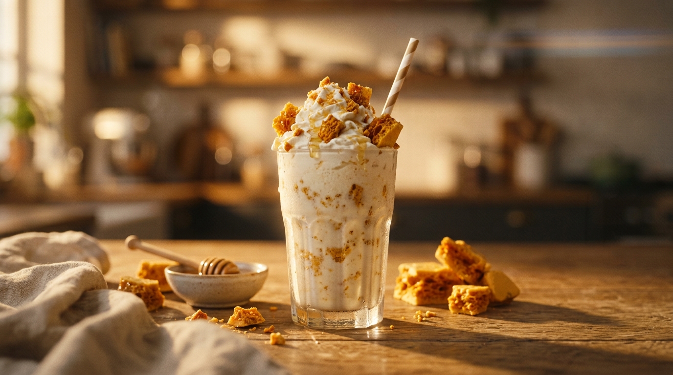 Finished honeycomb milkshake ready to enjoy