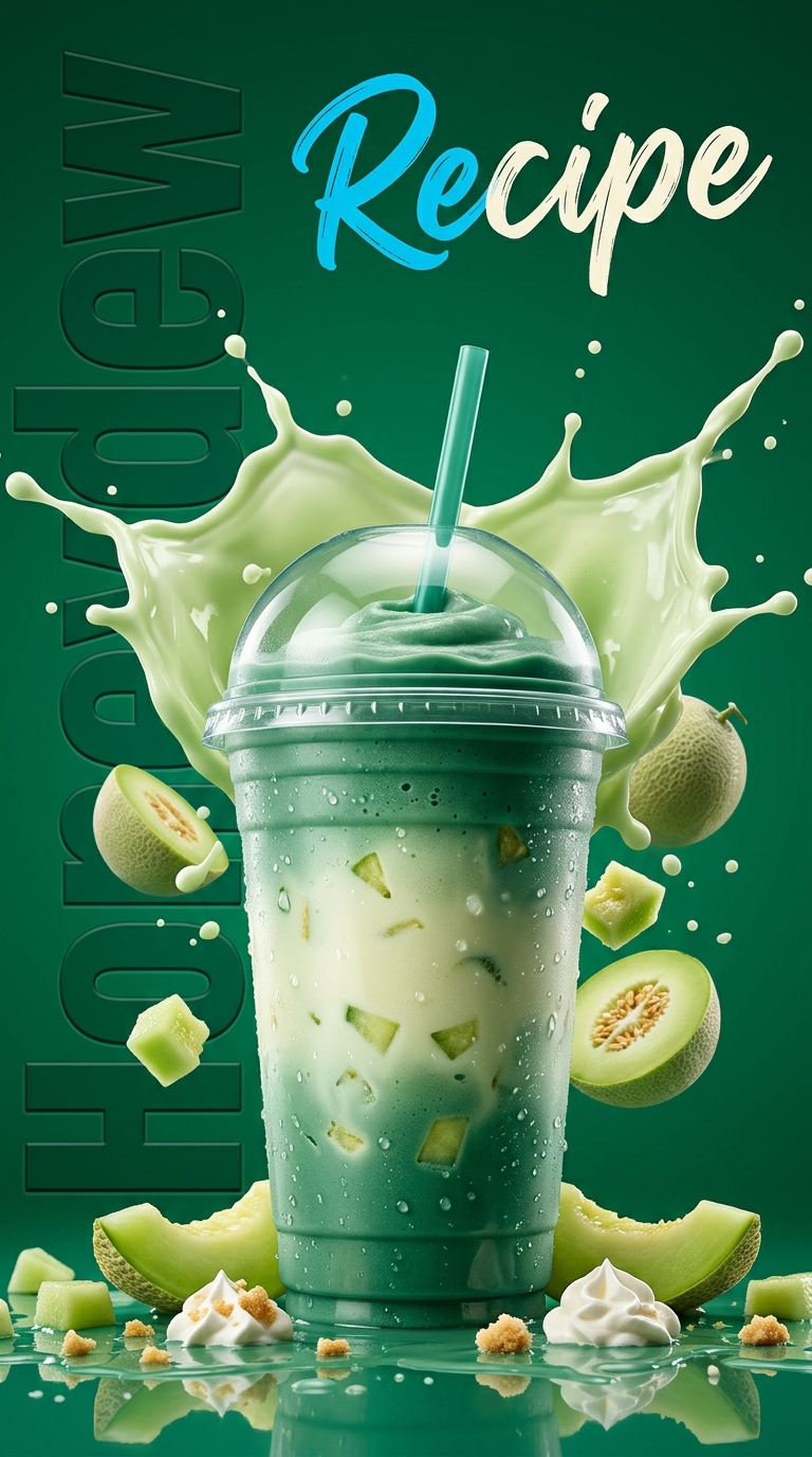 Creamy pale green honeydew milkshake topped with whipped cream in a chilled glass