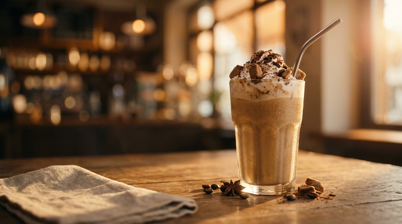 Finished iced latte milkshake ready to enjoy