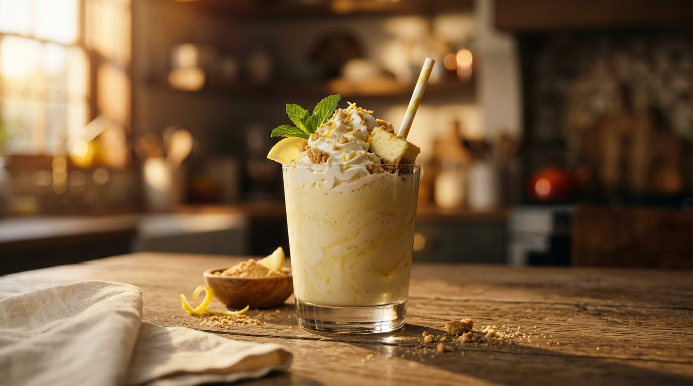 Finished lemon cheesecake milkshake ready to enjoy