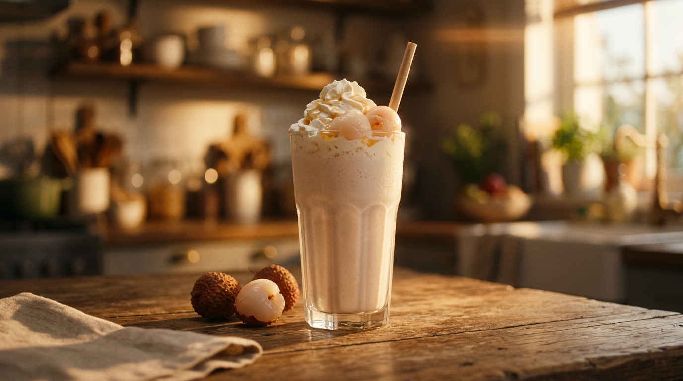 Finished lychee milkshake ready to enjoy