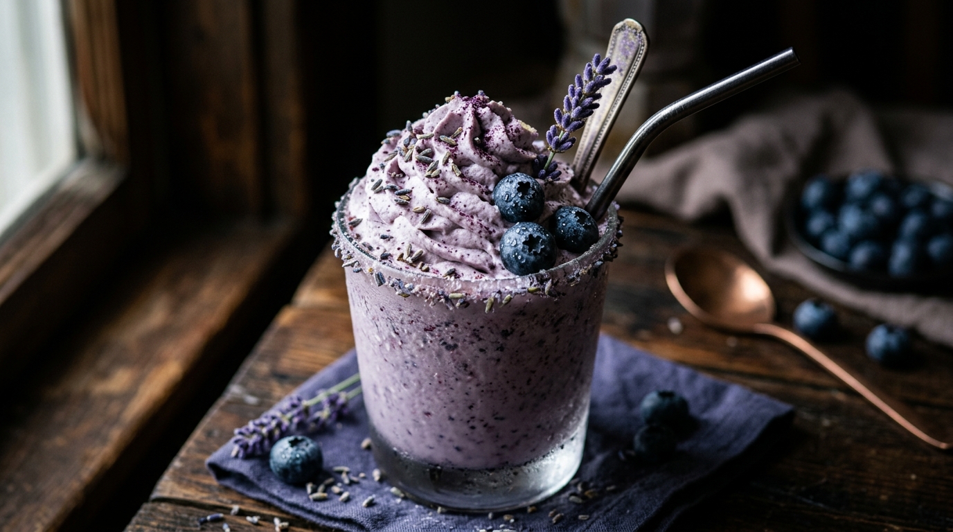 Close-up of blueberry lavender milkshake