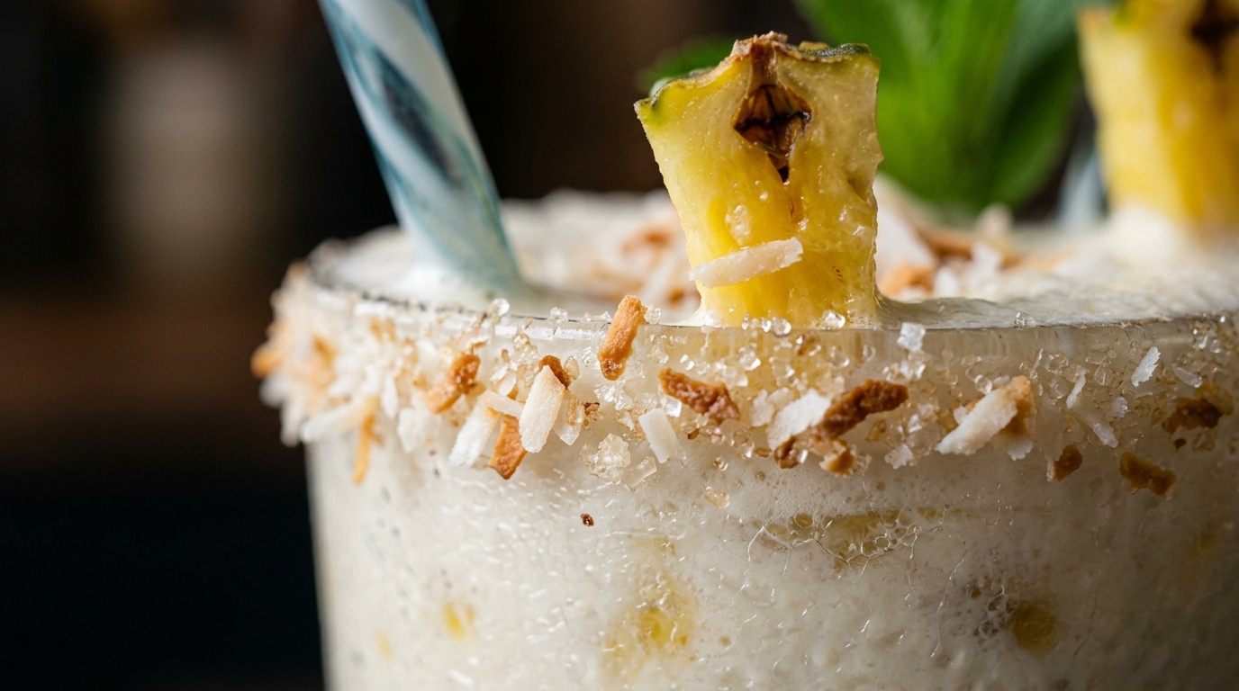 Close-up of refreshing pineapple coconut milkshake