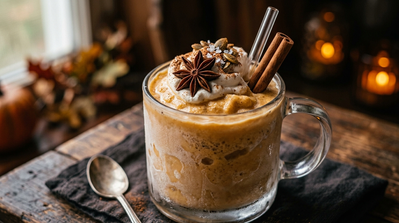 Close-up of pumpkin spice milkshake