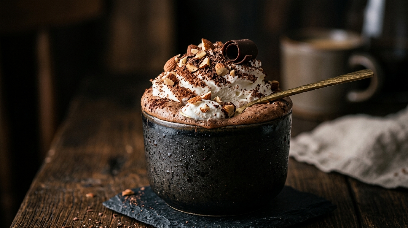 Close-up of protein-packed mocha almond milkshake