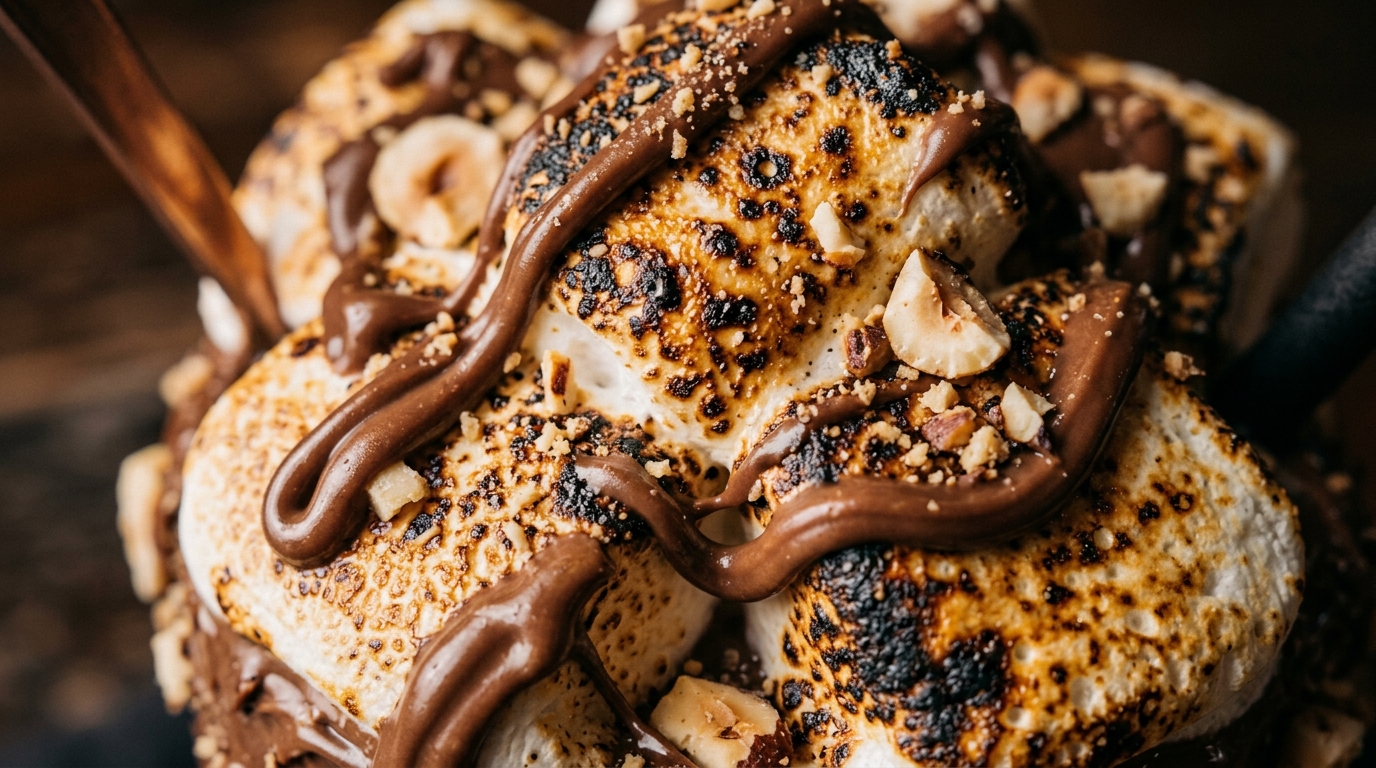 Close-up of nutella marshmallow milkshake