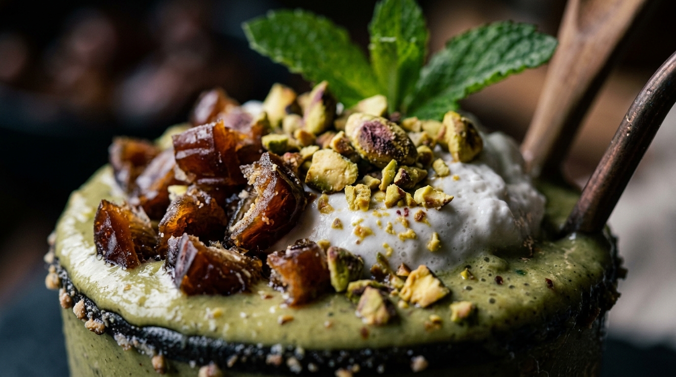 Close-up of avocado date milkshake