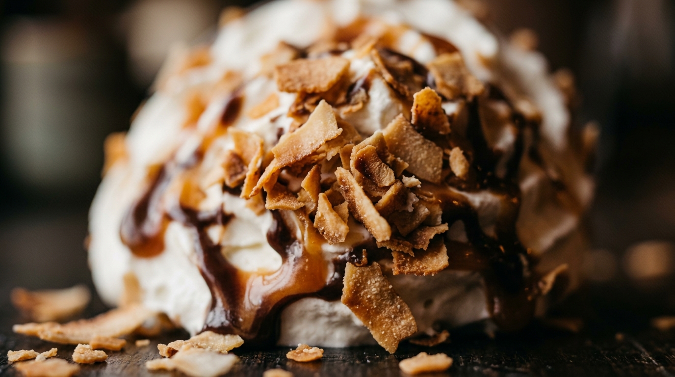 Close-up of toasted coconut cold brew milkshake