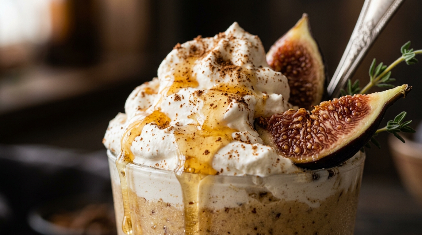 Close-up of fig and honey milkshake with cinnamon