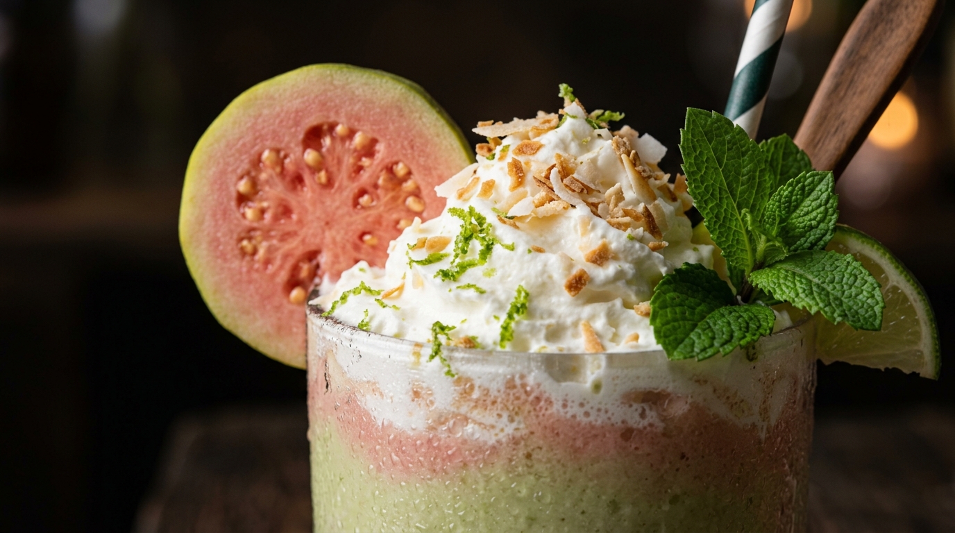 Close-up of guava lime milkshake