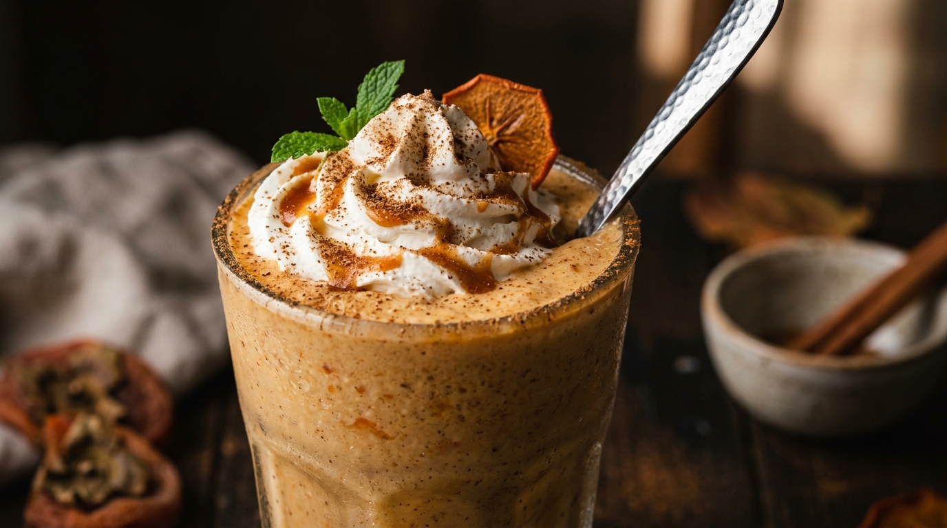 Close-up of persimmon spice milkshake