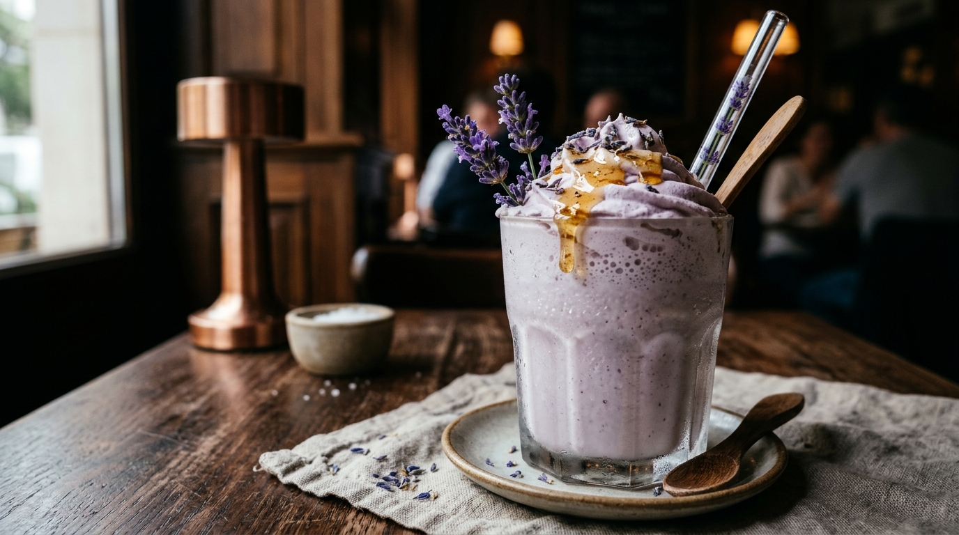 Close-up of french lavender honey milkshake