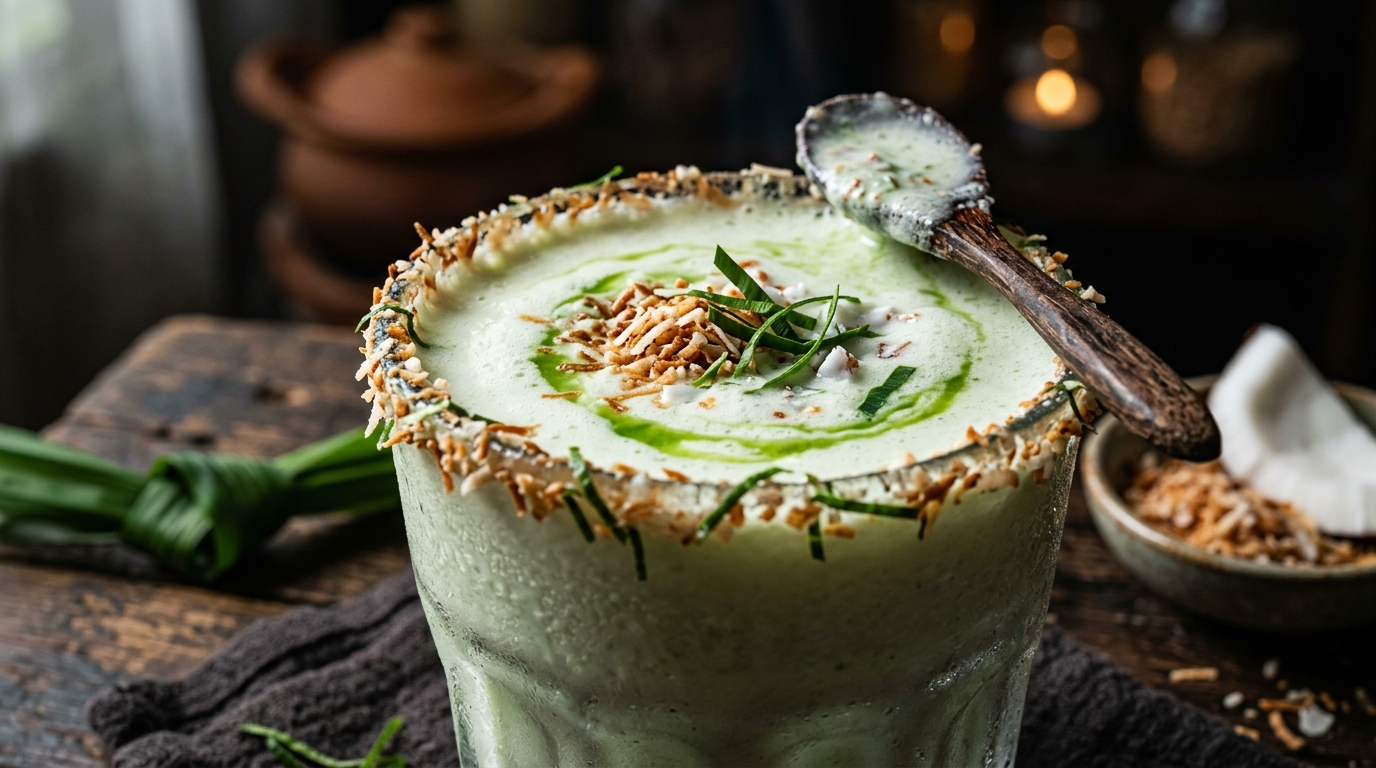 Close-up of thai coconut pandan milkshake