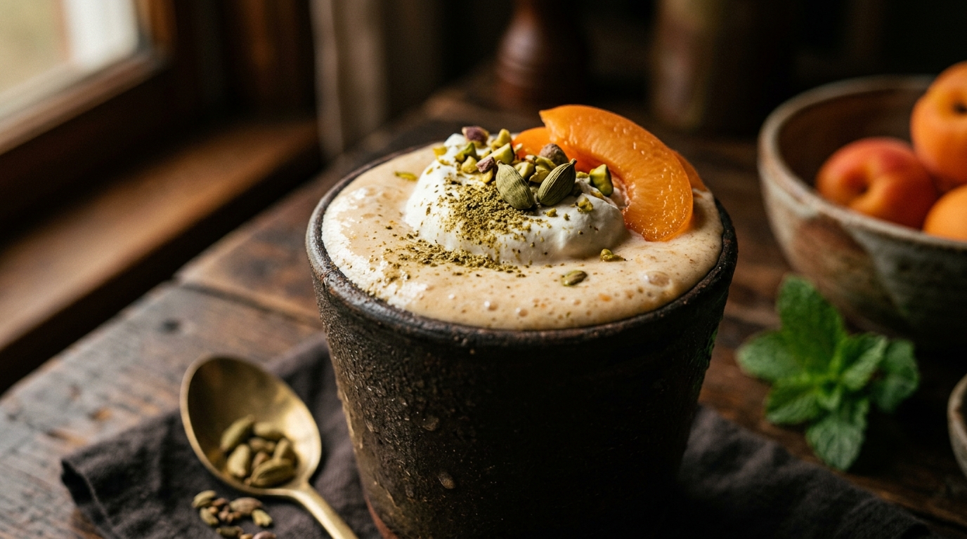 Close-up of apricot cardamom milkshake