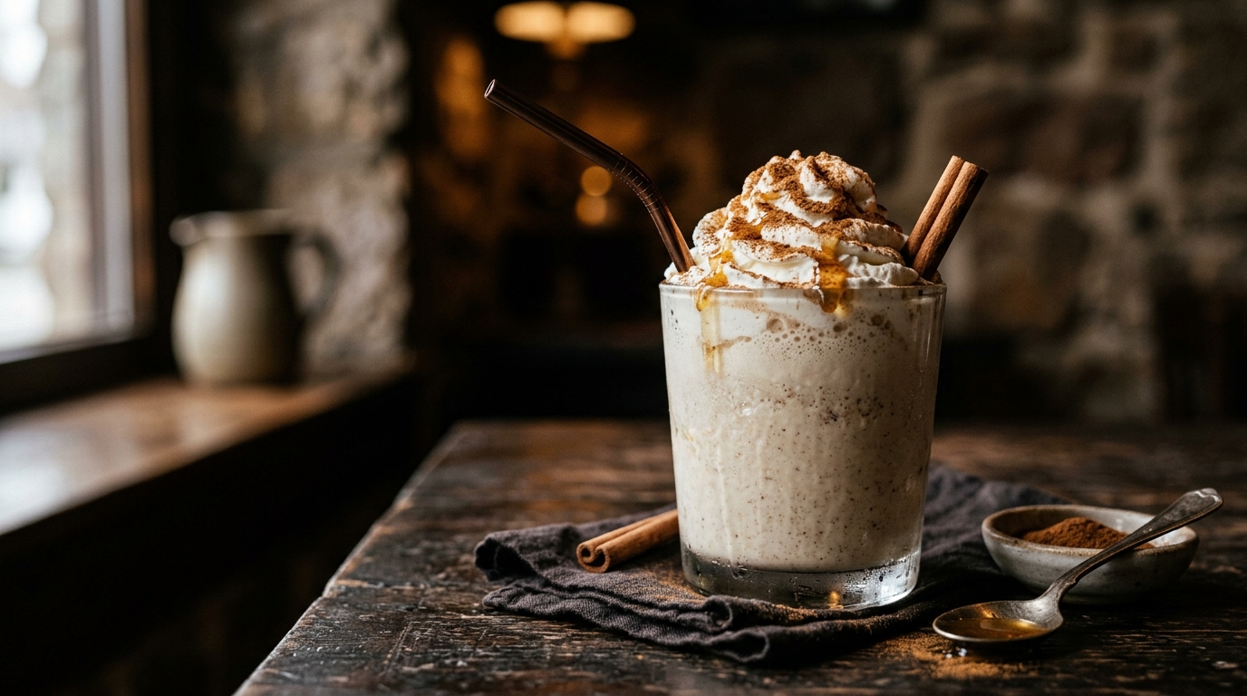 Close-up of creamy cinnamon honey milkshake