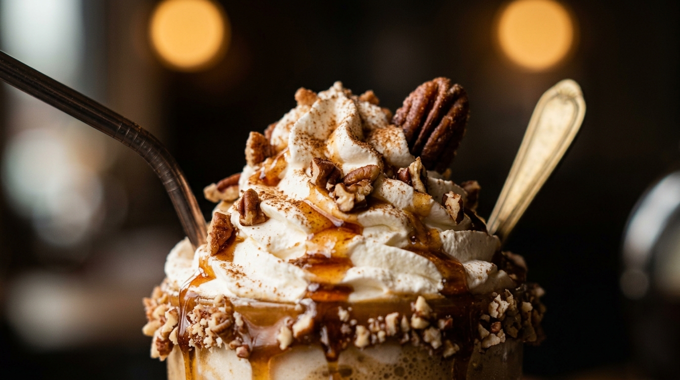 Close-up of decadent maple pecan milkshake
